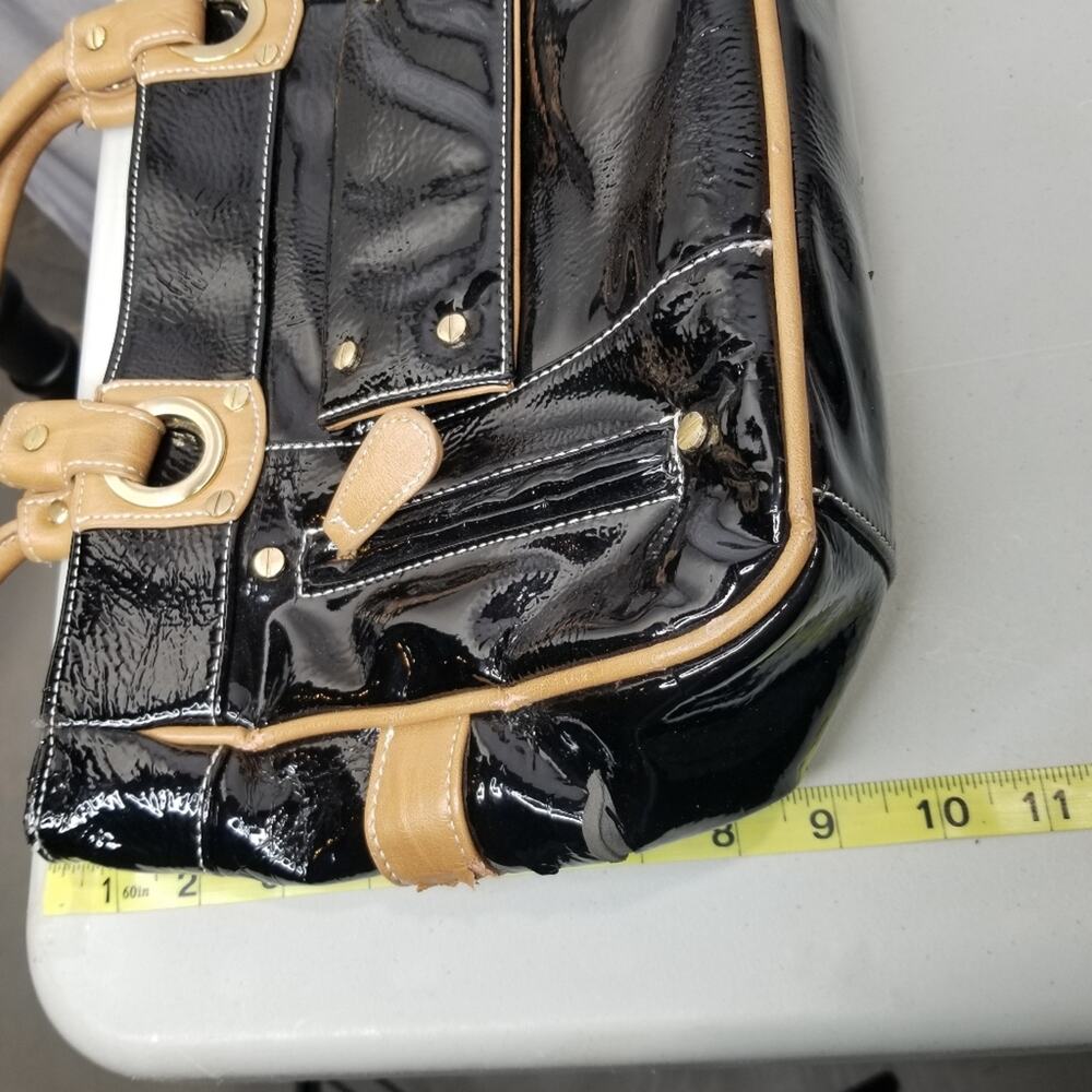 Sondra Roberts Purse Shiny Black Satchel - Picture 9 of 10
